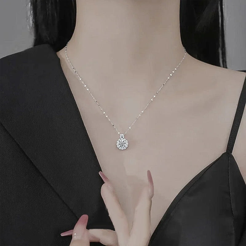 Silver Moissanite Sunflower Pendant Necklace