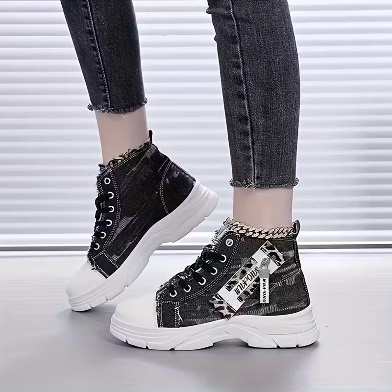 Women’s High-Top Patchwork Denim Shoes