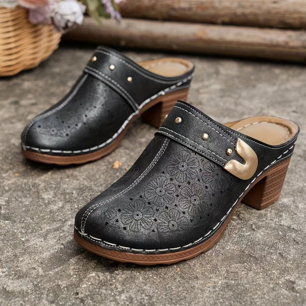 Retro Chunky Heel Sandals-Black Only