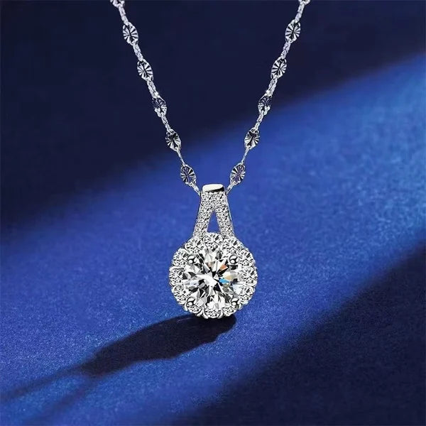 Silver Moissanite Sunflower Pendant Necklace