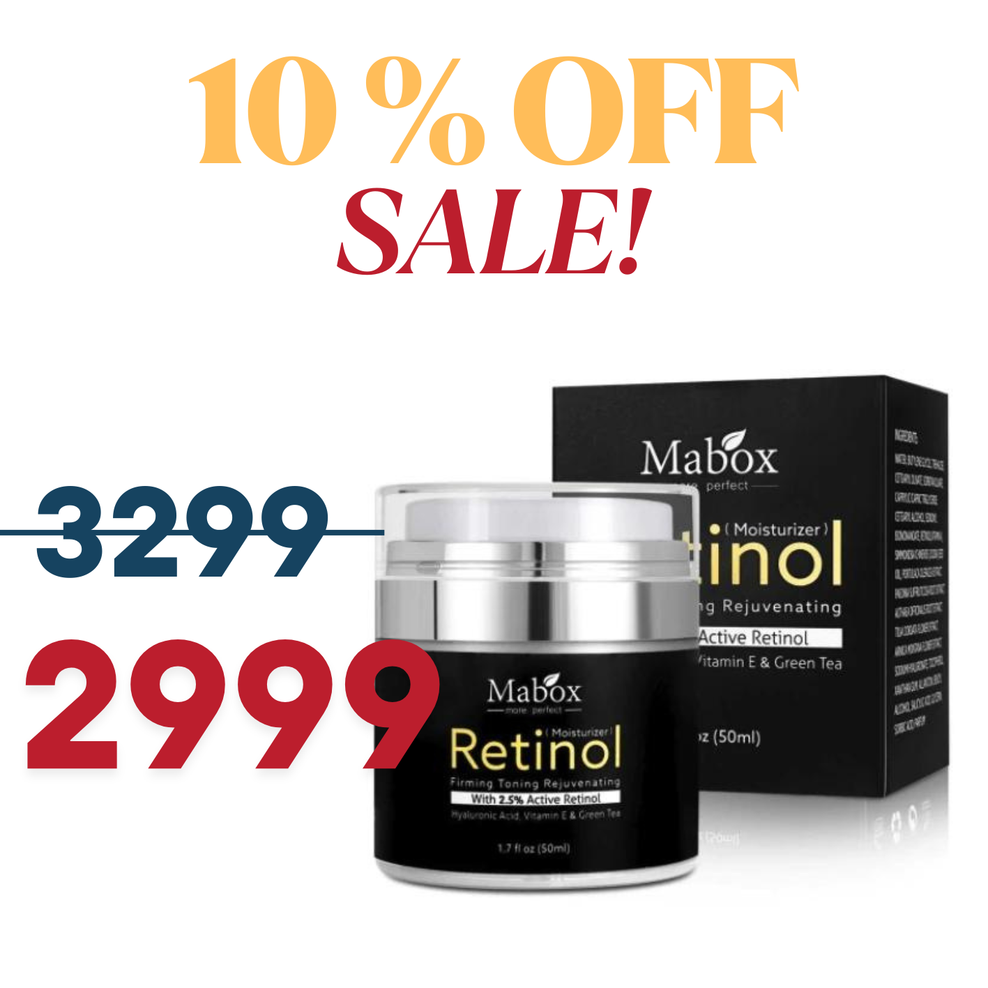 Mabox Vitamin C Serum; Mabox 2.5% Retinol Moisturizer Face Cream