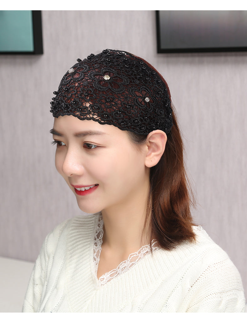 Wide-Brimmed Flower Pattern Pearl Hair Band