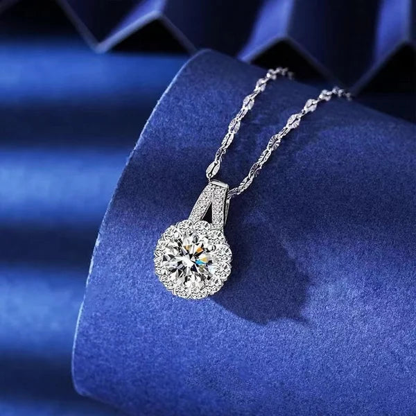 Silver Moissanite Sunflower Pendant Necklace