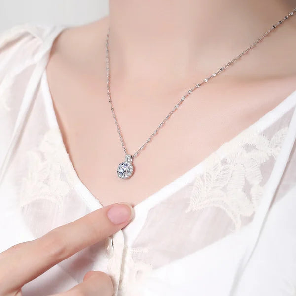 Silver Moissanite Sunflower Pendant Necklace