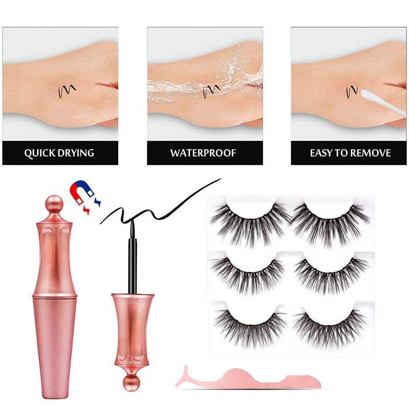 3 Pairs Magnetic Eyelashes & Magnetic Liquid Eyeliner Set【1299KSH/Set】