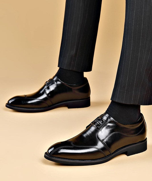 Men's Casual Business Leather Shoes Overfoot Embroidery Pointed Toe Leather Shoes