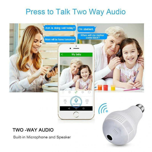 360 Degree Wireless Panoramic Home Security WiFi Fisheye Bulb Camera