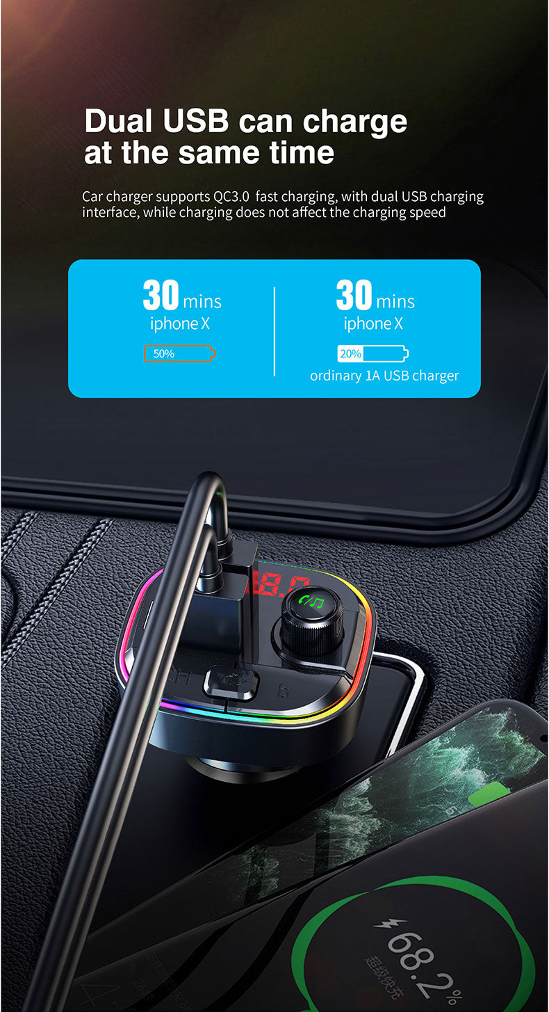 Bluetooth 5.0 FM Transmitter/ Fast USB Charger Adapter/ Wireless Car MP3 Player