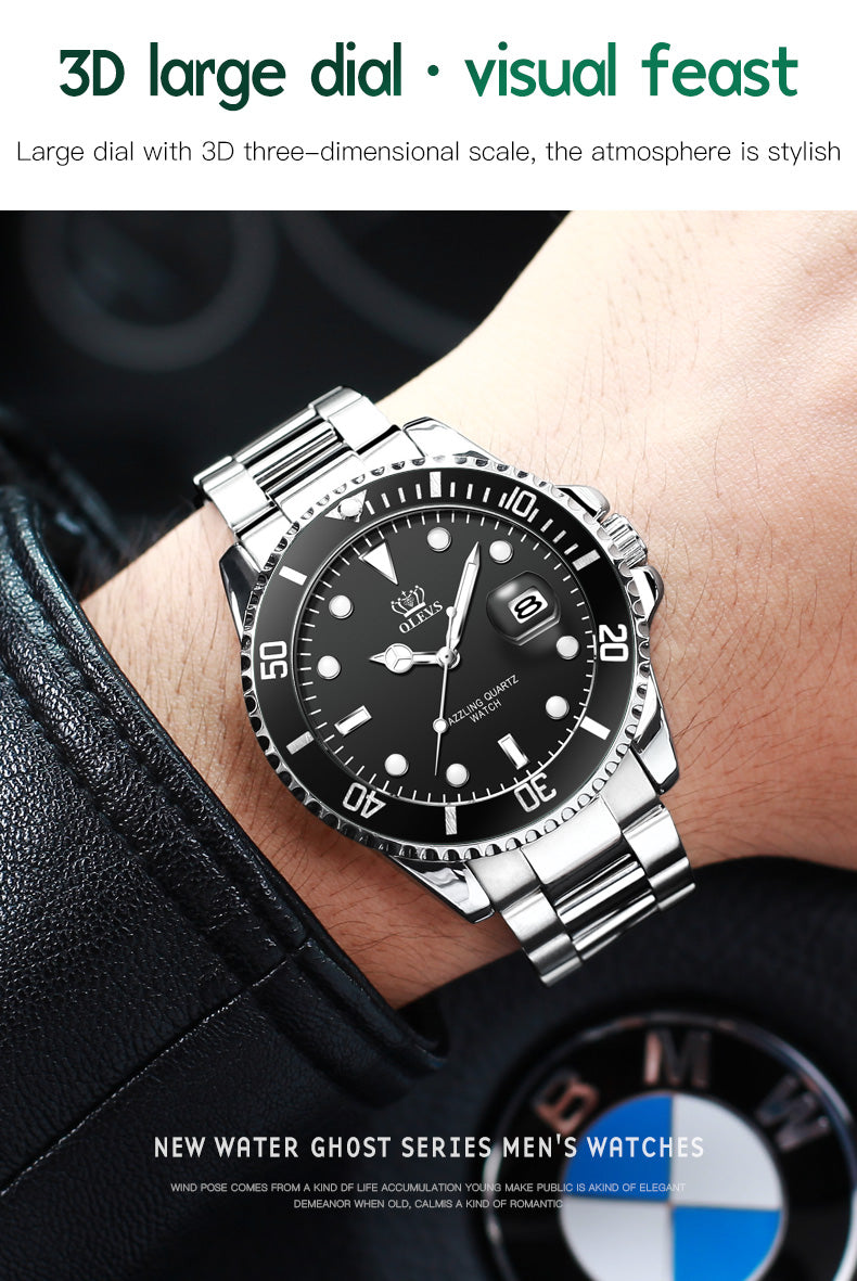 OLEVS Men's Quartz Watch Stainless Steel Silver Strap