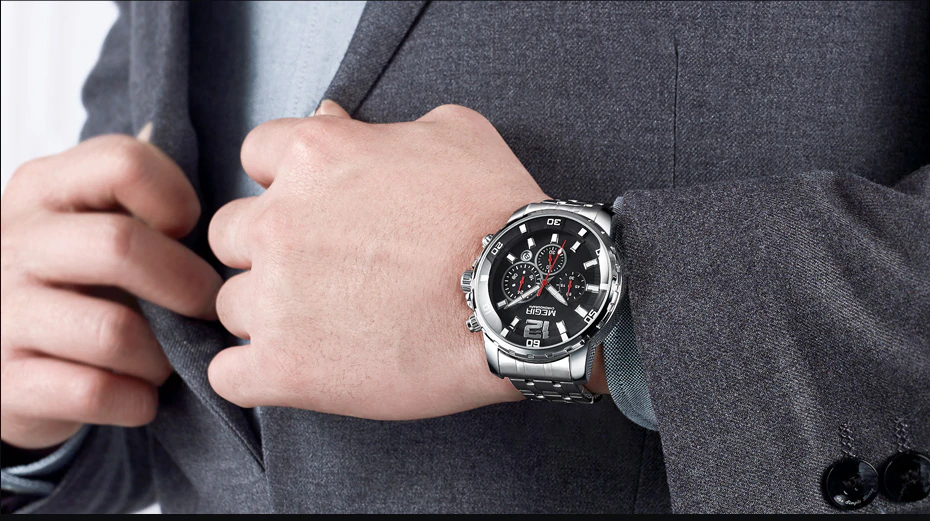 MEGIR Top Brand Luxury Fashion Business Quartz Wrist Watch
