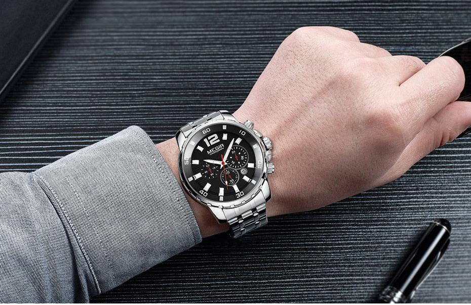 MEGIR Top Brand Luxury Fashion Business Quartz Wrist Watch