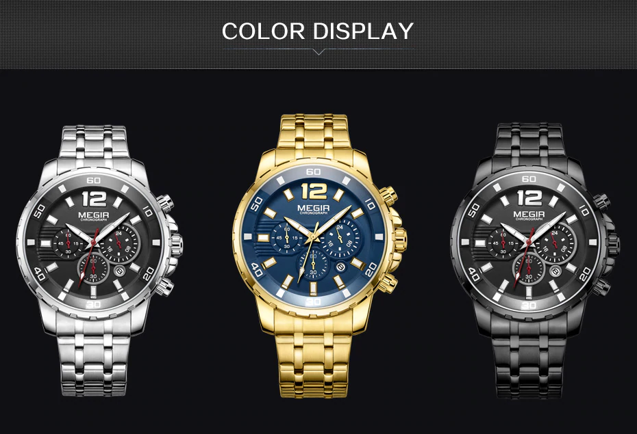 MEGIR Top Brand Luxury Fashion Business Quartz Wrist Watch