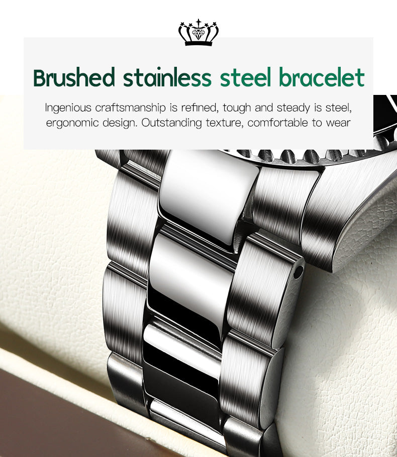 OLEVS Men's Quartz Watch Stainless Steel Silver Strap