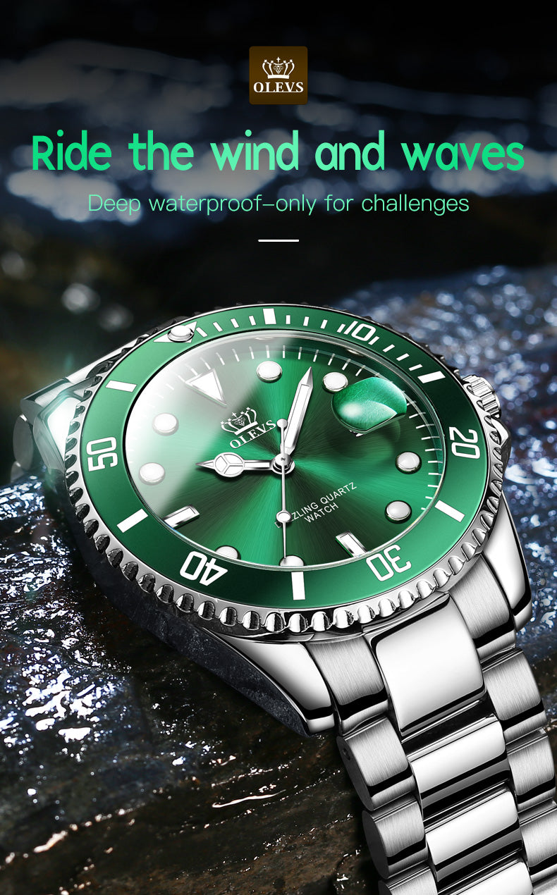 OLEVS Men's Quartz Watch Stainless Steel Silver Strap