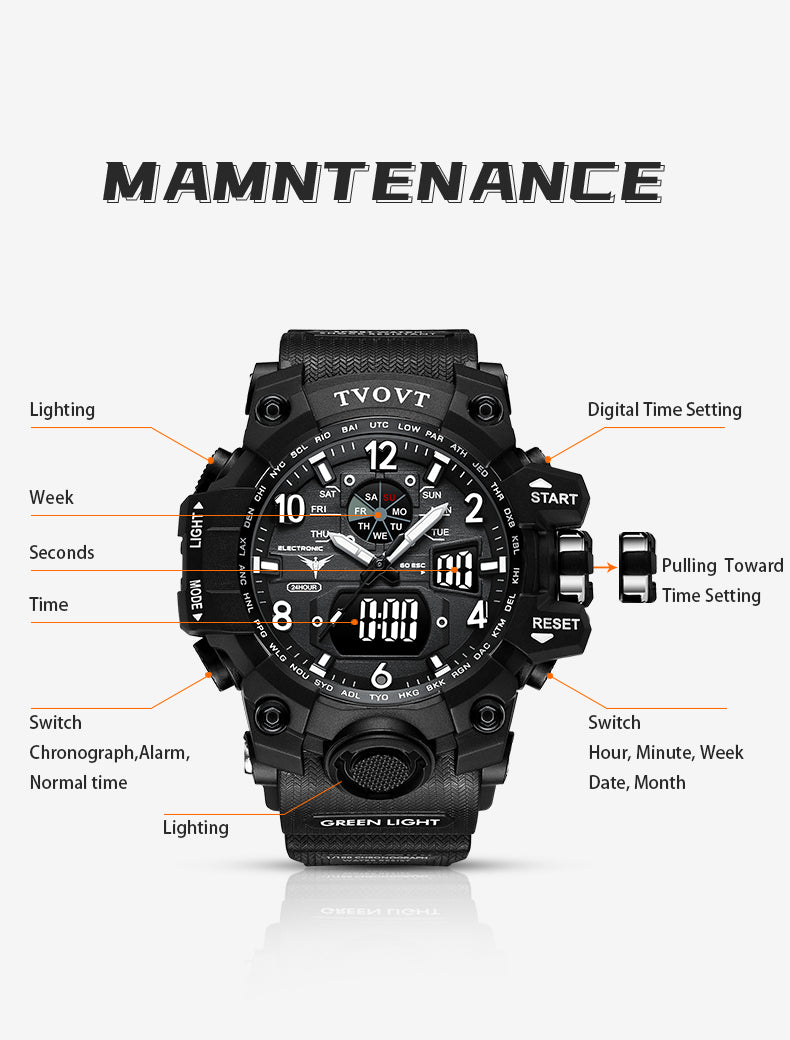 TVOVT Men's Sport Watch Waterproof Luminous