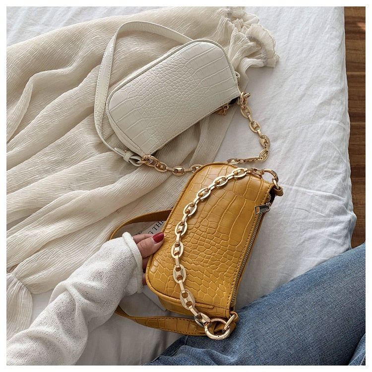 Fashion Crocodile Pattern Baguette Bag