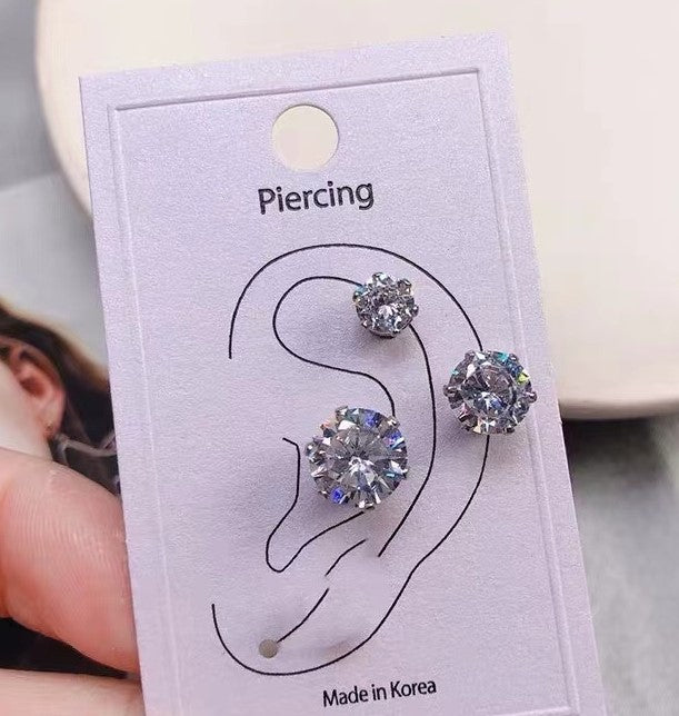 Magnetic Zircon Stud Ear Clip (3 Pairs)