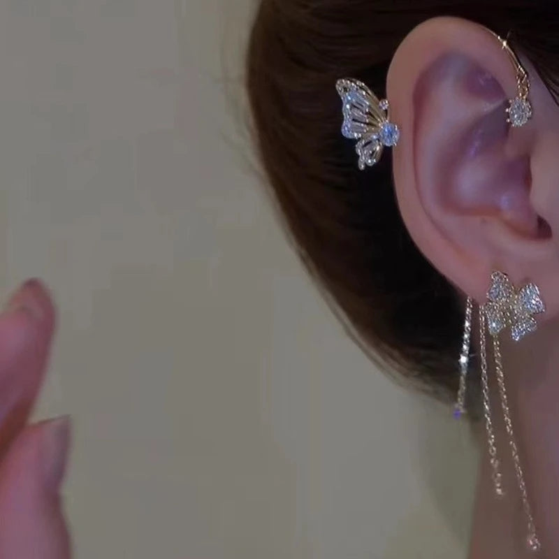 Zircon Flower Butterfly Ear Clip