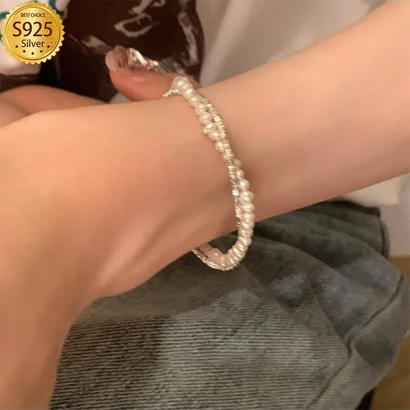 Silver Pearl Strand Bracelet 2 PCS/Pack