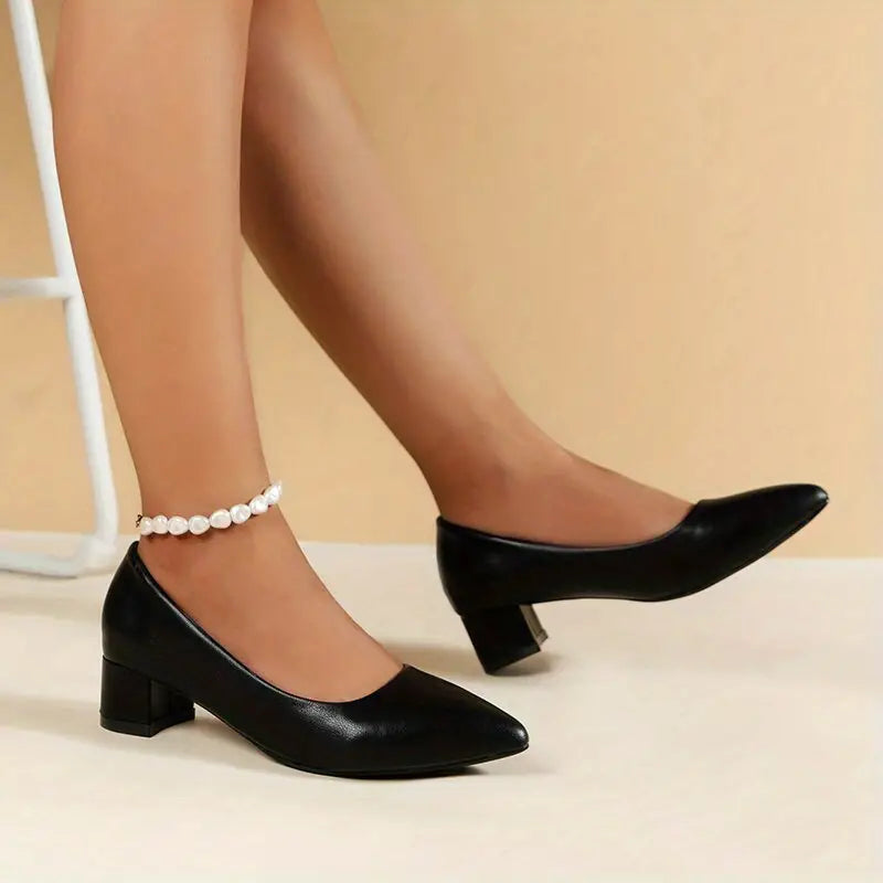 Chunky Heels Work Shoes [Black Colour Only]