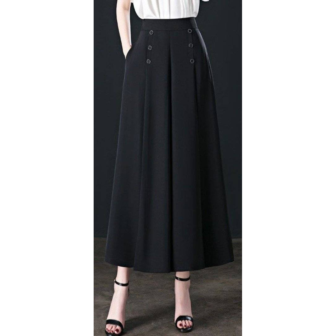 Fashion Pleated Wide Leg Pants [Colour Black Only]