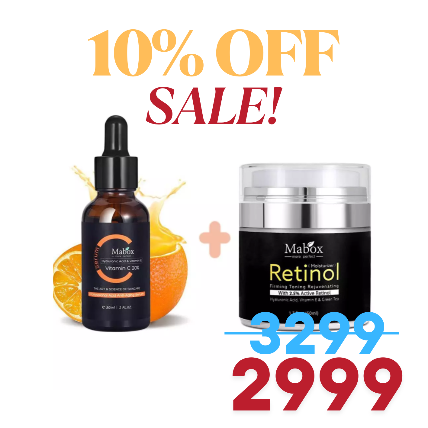Mabox Vitamin C Serum;  Mabox 2.5% Retinol Moisturizer Face Cream