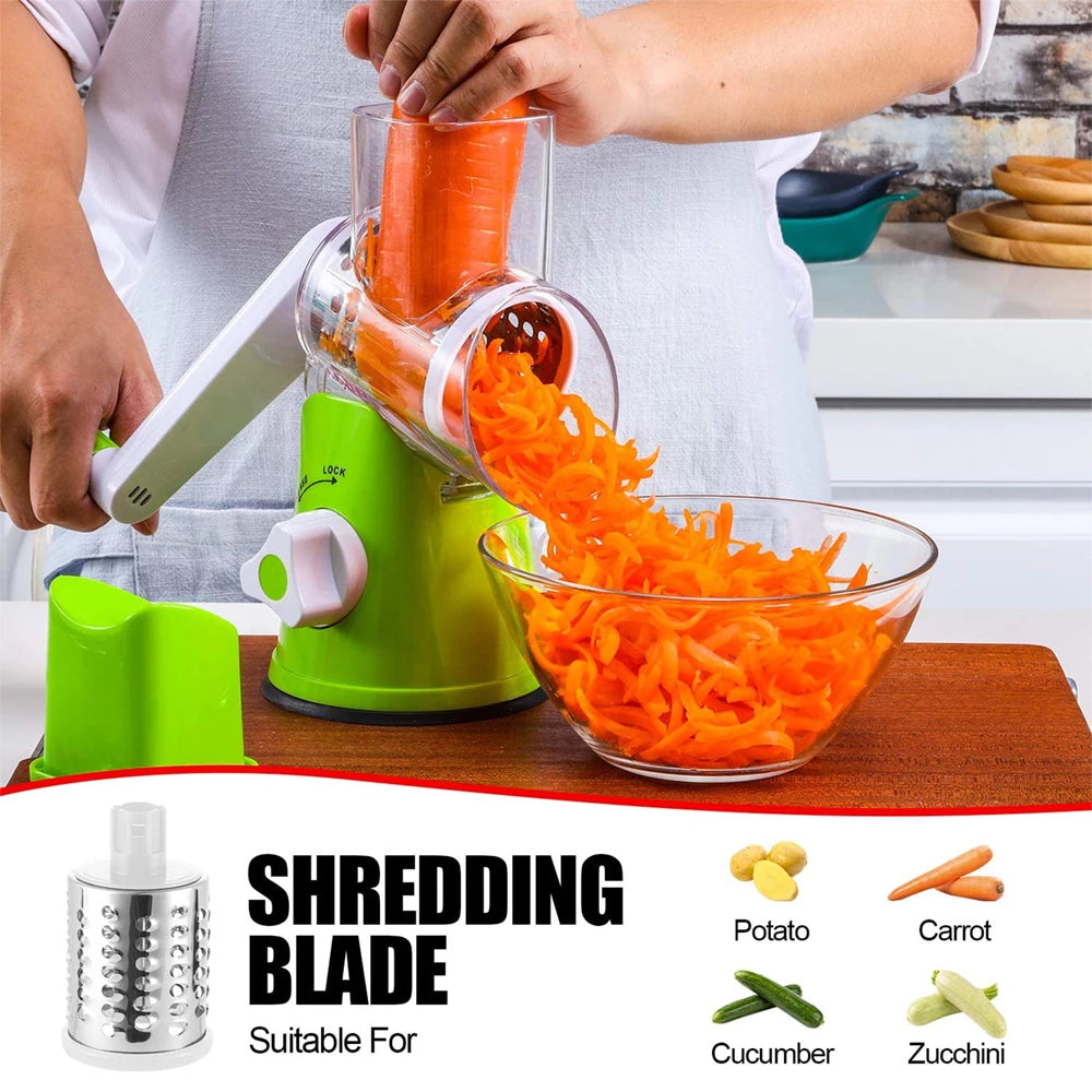 3-in-1 Manual Rotation Vegetable Fruit Slicer Round Cutter Vegetable Chopper [Green Only!!]