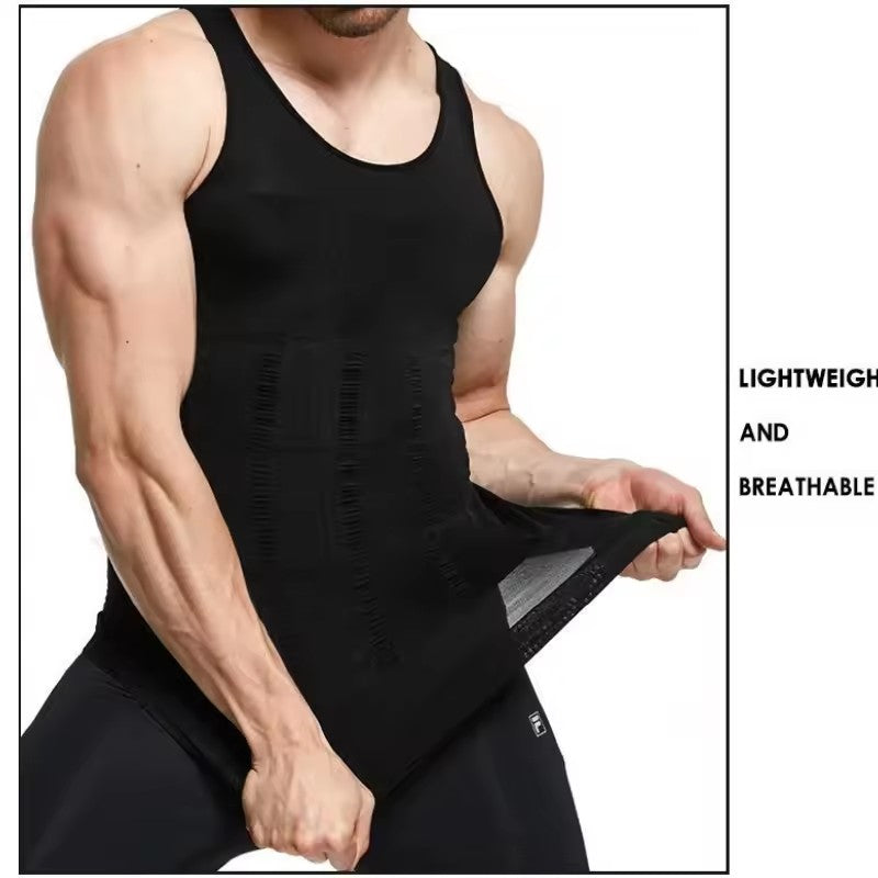 Men's Slimming Body Shaper Vest Shirt Abs Abdomen Slim【White Color】