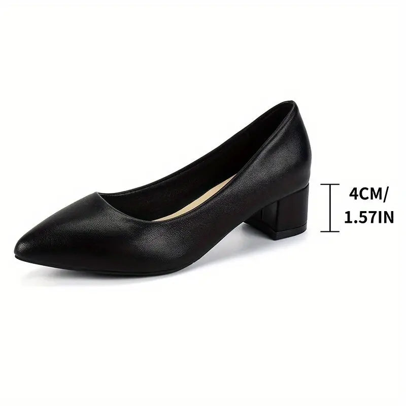 Chunky Heels Work Shoes [Black Colour Only]