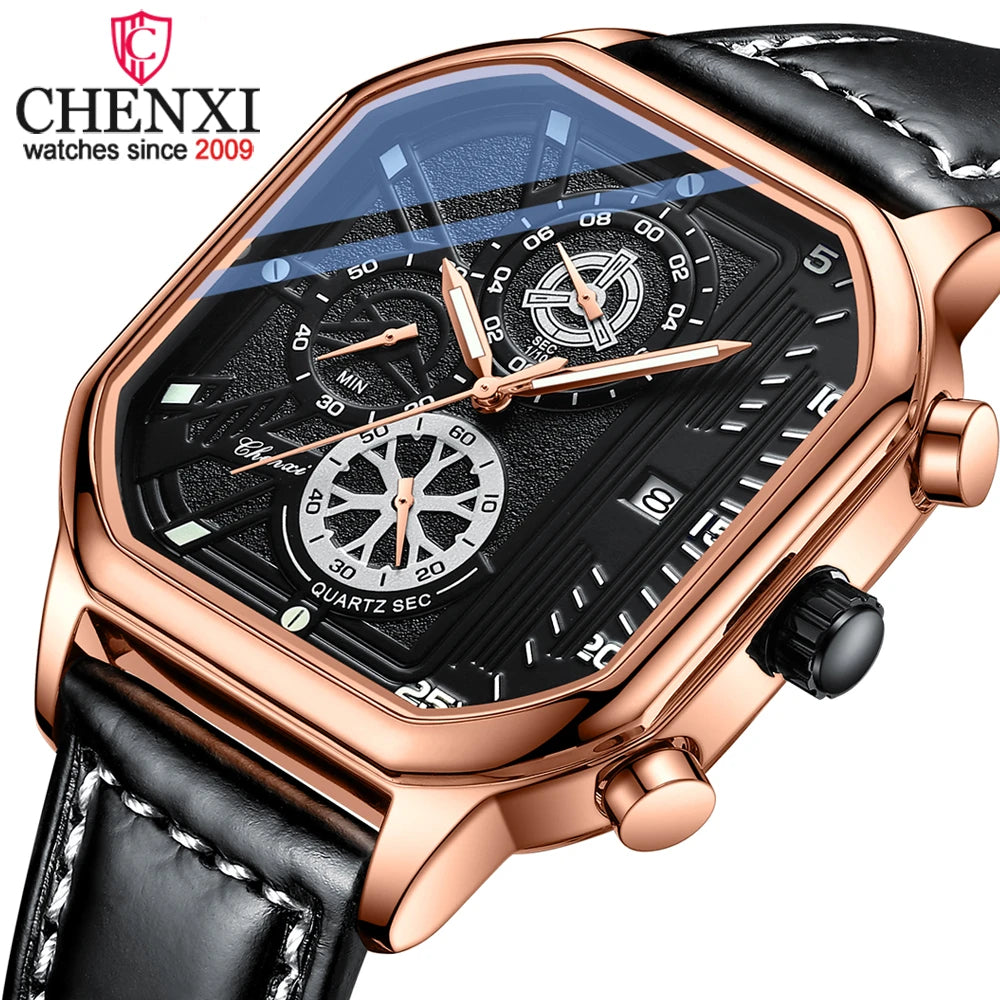 CHENXI Men's Square Leather Watch