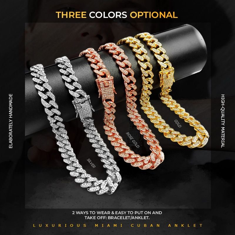 [Color Gold]-Luxurious Miami Cuban Anklet- [Buy 1  Get 1 Free]