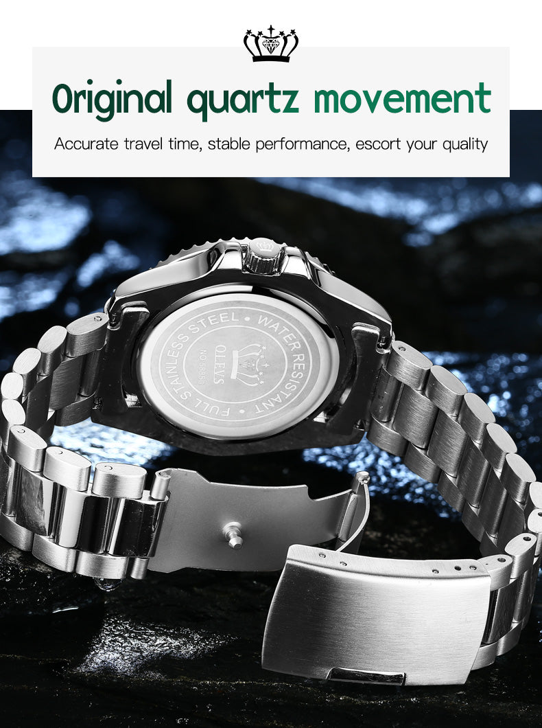 OLEVS Men's Quartz Watch Stainless Steel Silver Strap