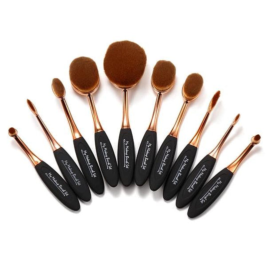10 Pieces Black and Gold Oval Brush Set